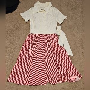 Gowntown Red & White Striped Retro Vintage Style 50's Pinup Housewife Dress